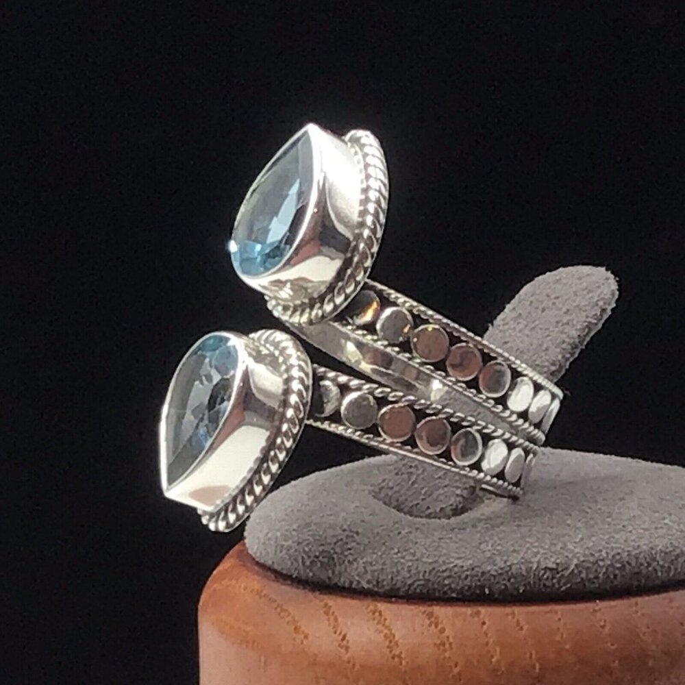 Sterling Silver Blue Topaz Ring Size 6 - Picture 2 of 12
